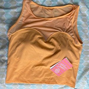 Kortni Jeane, Netted Sweetheart Top - Large / Sweet Tangerine
